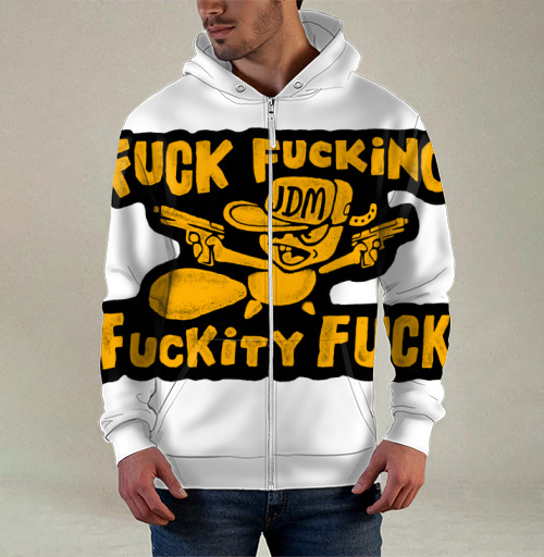 Фотография футболки Яркий желтый мультяшный бобер с пистолетами и надписями на черном фоне