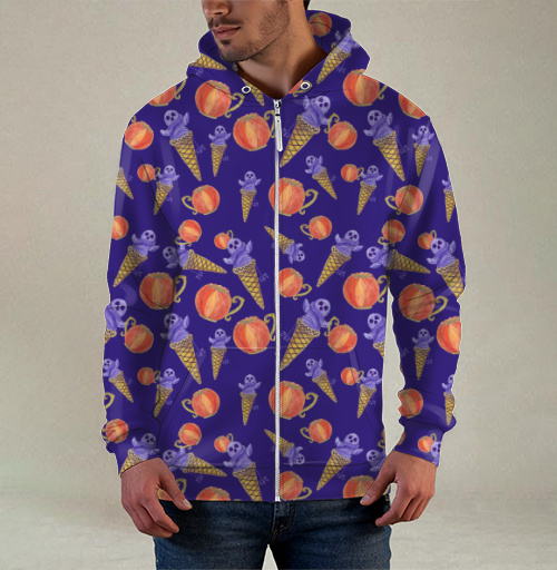 Фотография футболки Halloween Holiday Pumpkin Pattern Темно Фиолетовый Оранжевый Морозное Сладкое