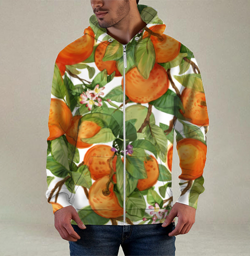 Фотография футболки Акварельная ветка с апельсинами и цветами натуральную свежесть