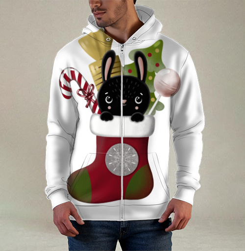 Фотография футболки Очаровательный черный кролик в праздничном носке