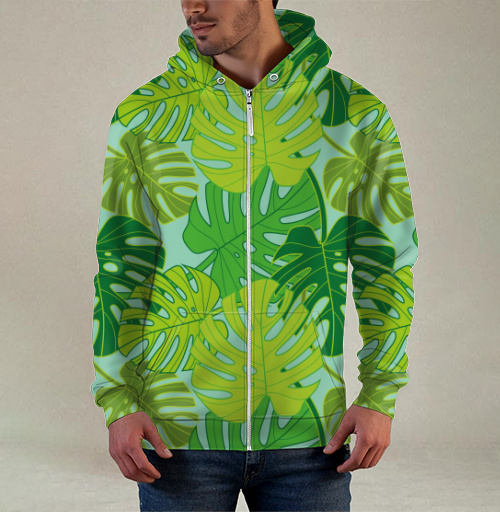 Фотография футболки Зеленые листья монстеры с оттенками бирюзового свежесть природы в интерьере и одежде