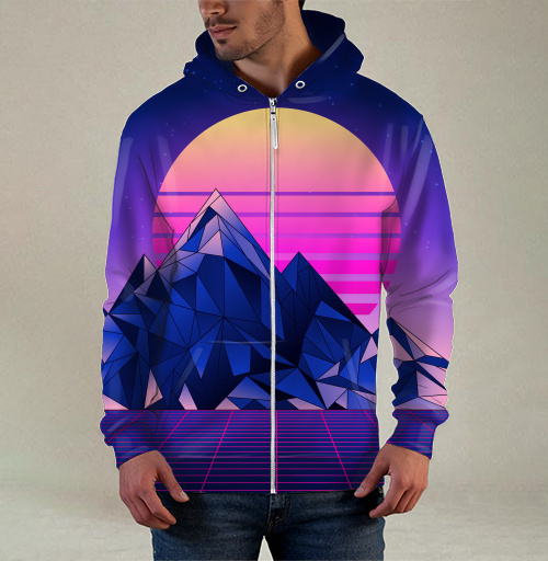 Фотография футболки Цифровой закат в стиле Synthwave с неоновой палитрой