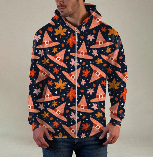 Фотография футболки Розовые магические шляпы ведьмы и кленовые листья Хэллоуин осень декор