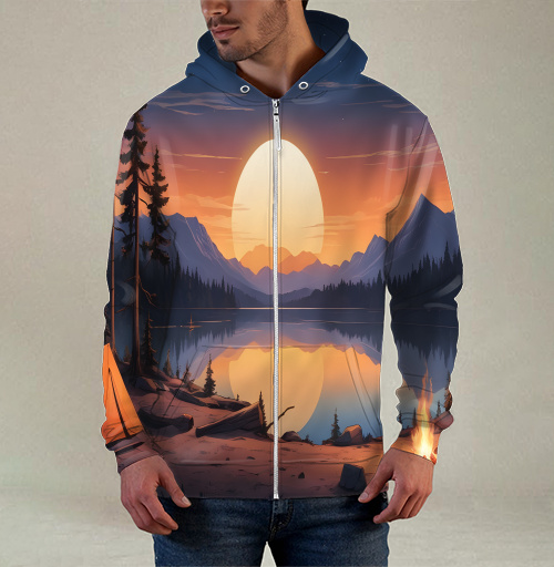 Фотография футболки Nature adventures at the mountain lake sunset / Поход к горному озеру на закате