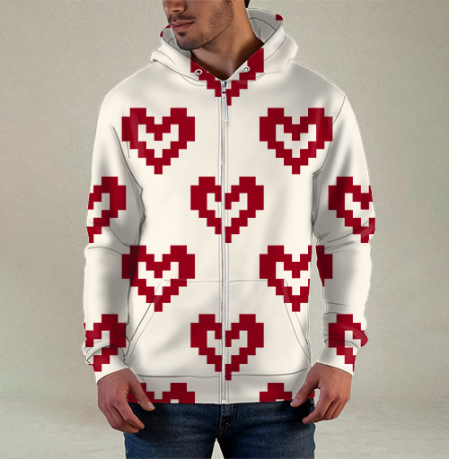 Фотография футболки Пиксельные красные сердца на светлом фоне Pixel Hearts – Сердца
