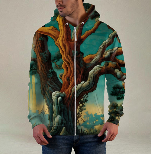 Фотография футболки Golden tree in turquoise forest / Золотое дерево в бирюзовом лесу