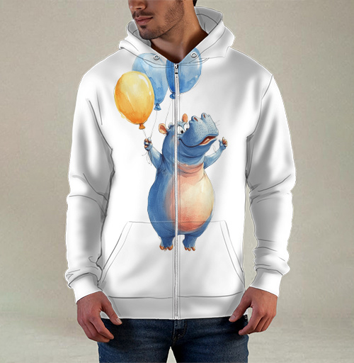 Фотография футболки Watercolor Blue Hippo with Balloons / Акварельный бегемот с шариками