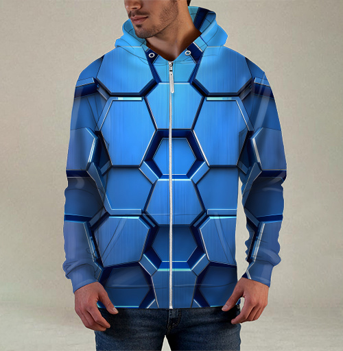 Фотография футболки Futuristic Digital Abstract – Синий металлический шестигранник