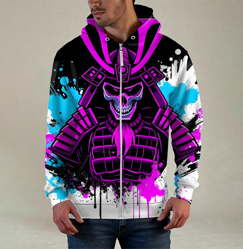 Фотография футболки Neon Cyber Samurai Warrior / Самурай Череп в ярких брызгах краски