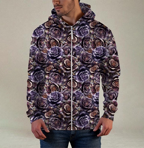 Фотография футболки Purple Rose Pattern – Темно-фиолетовые розы создают изысканный цветочный паттерн