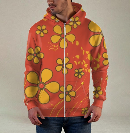 Фотография футболки Yellow Flowers Retro Pattern – Желтые цветы ретро узор оранжевого цвета