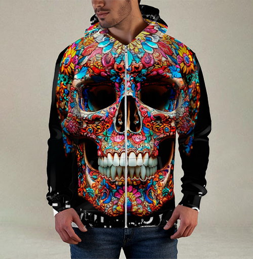 Фотография футболки Floral Skull - Цветочный мексиканский череп яркий красочный декор