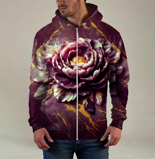 Фотография футболки Golden Marble Peony – Золотой мраморный пион на фоне декоративного изделия