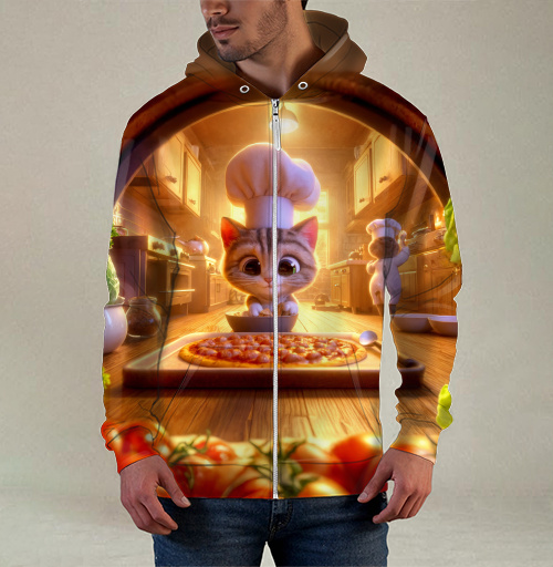 Фотография футболки Chef Cat / Котенок повар старательно готовит вкусную горячую пиццу для всей семьи