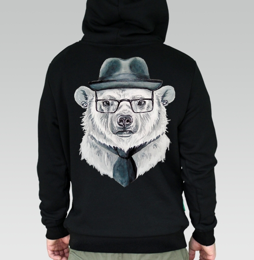 Фотография футболки Стильный портрет белого медведя в шляпе и очках