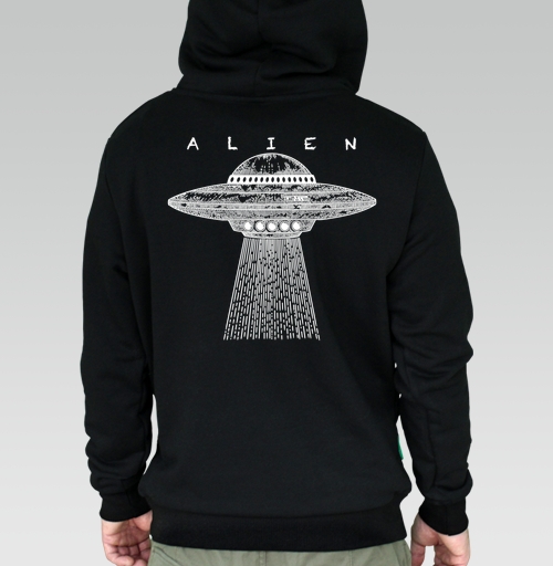 Фотография футболки Винтажный НЛО с лучом света и надписью ALIEN