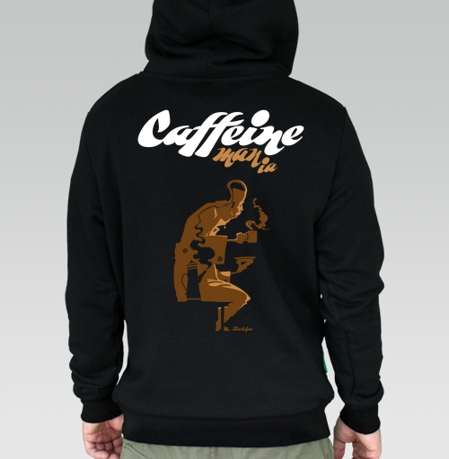 Фотография футболки Caffeine mania/Кофеиномания минимализм ретро плакат с силуэтами бариста и чашки