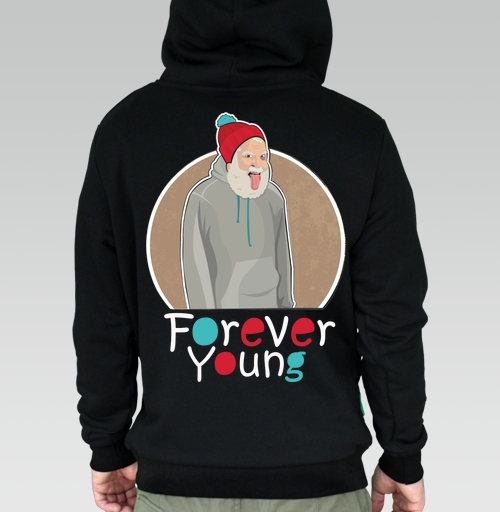 Фотография футболки Веселый старик Forever Young с яркой шапкой