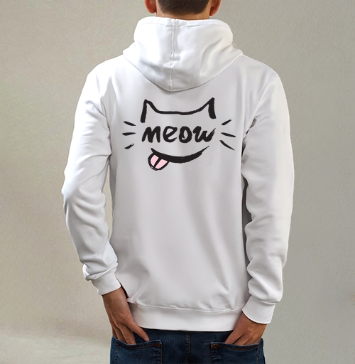 Фотография футболки Игривый кот с надписью meow и высунутым язычком