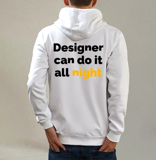 Фотография футболки Футболка с принтом «Designer can do it all night»