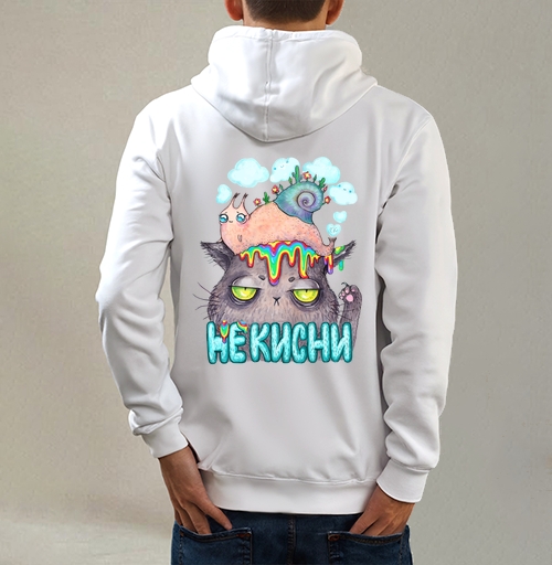 Фотография футболки Унылый кот с яркой улиткой и радужными каплями