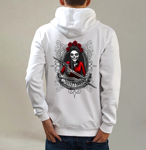 Фотография футболки Картина Santa Muerte: мистический скелет в красном платье