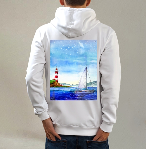 Фотография футболки Яхта и маяк в море