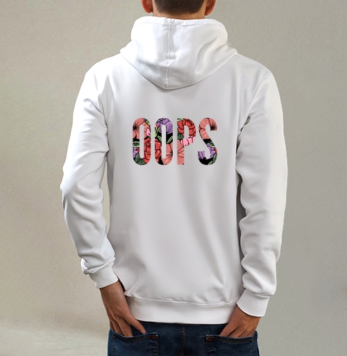 Фотография футболки Цветочная Надпись Ошибка OOPS на Сером фоне