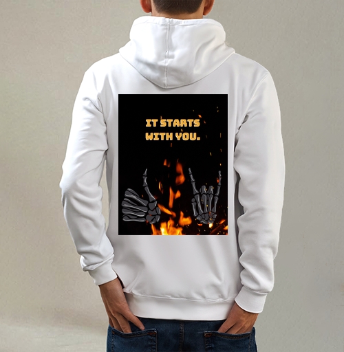 Фотография футболки Скелетные руки и яркое пламя Skeleton Hands Fire мотив силы воли