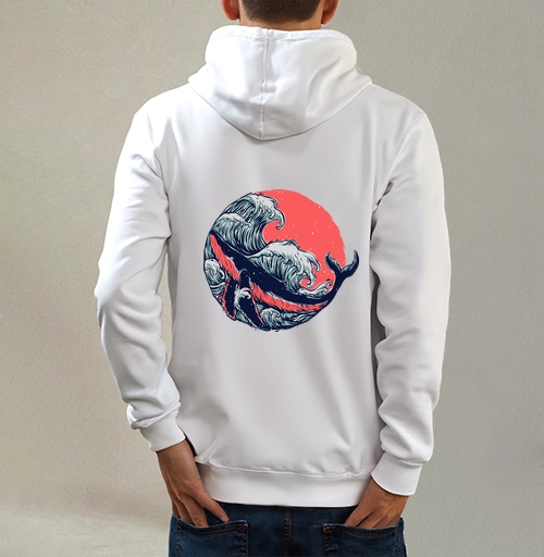 Фотография футболки Гигантский кит в море коралловых волн