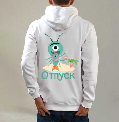 Фотография футболки Весёлый зелёный циклоп отдыхает на острове под пальмой в отпуск