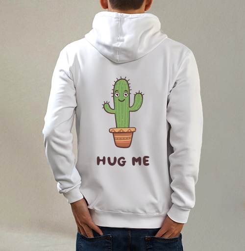 Фотография футболки Зелёный улыбающийся кактус просит обниматься Hug Me