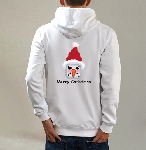 Фотография футболки Агрессивный снеговик с красной шапкой и надписью Merry Christmas