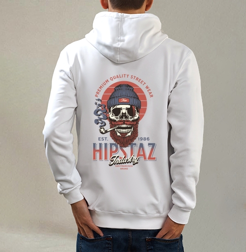 Фотография футболки Череп хипстер с трубкой и бородой для одежды street wear