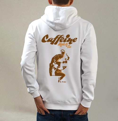Фотография футболки Caffeine mania/Кофеиномания минимализм ретро плакат с силуэтами бариста и чашки