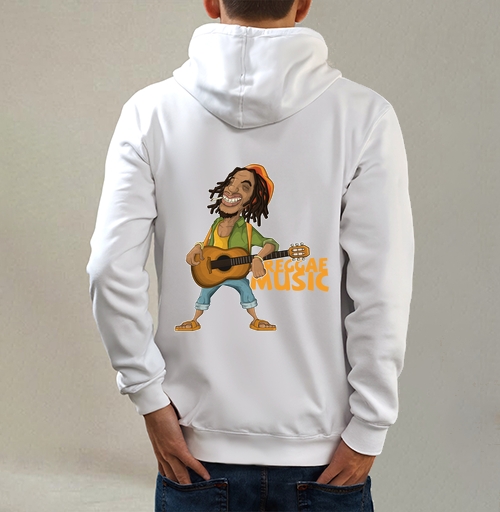 Фотография футболки Веселый растаман с гитарой в яркой одежде REGGAE MUSIC Регги-музыка