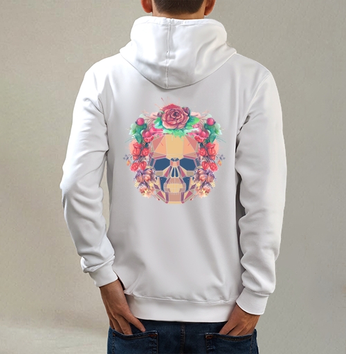 Фотография футболки Polygonal human skull and watercolor wreath.Los muertos.