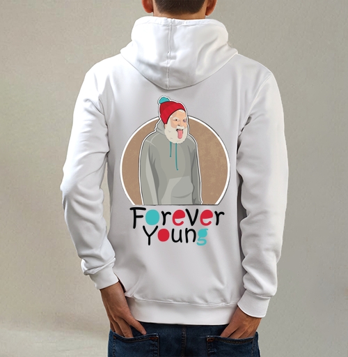Фотография футболки Веселый старик Forever Young с яркой шапкой