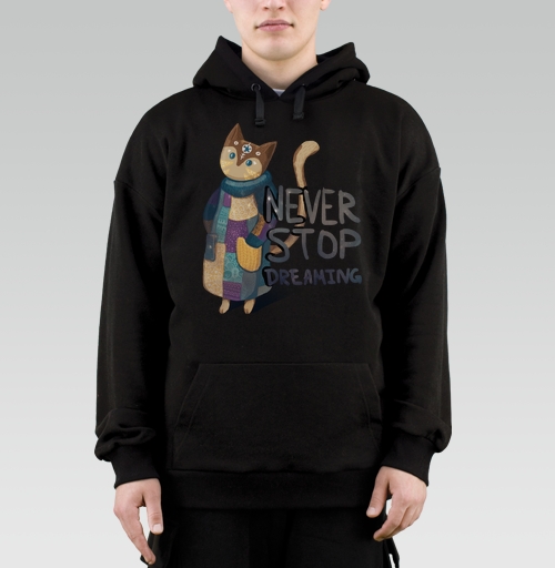 Фотография футболки Яркая вдохновляющая стилизованная кошка NEVER STOP DREAMING