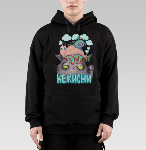 Фотография футболки Унылый кот с яркой улиткой и радужными каплями