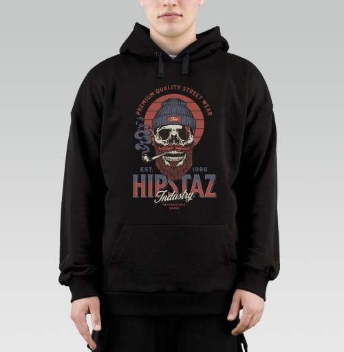 Фотография футболки Череп хипстер с трубкой и бородой для одежды street wear
