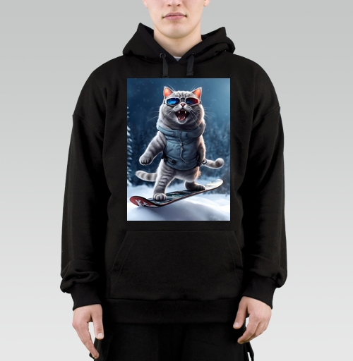 Фотография футболки Кот серый сноубордист зимнее настроение стильные очки