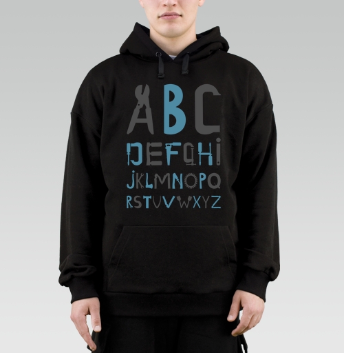 Фотография футболки Алфавит инструменты креативные буквы морская волна