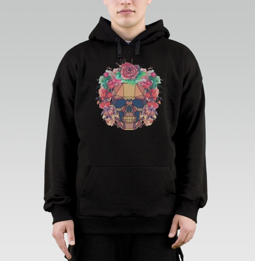 Фотография футболки Polygonal human skull and watercolor wreath.Los muertos.