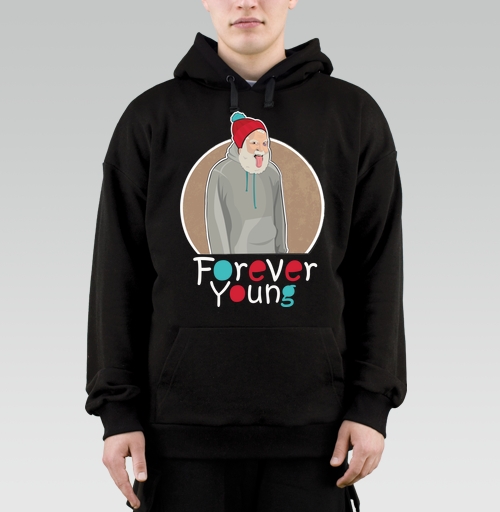 Фотография футболки Веселый старик Forever Young с яркой шапкой