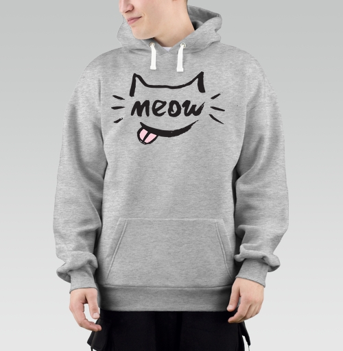 Фотография футболки Игривый кот с надписью meow и высунутым язычком