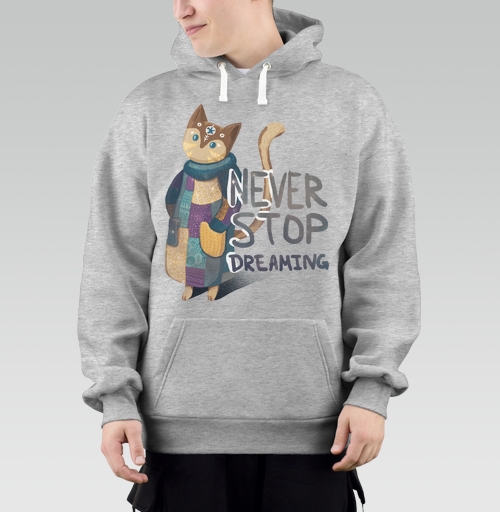 Фотография футболки Яркая вдохновляющая стилизованная кошка NEVER STOP DREAMING
