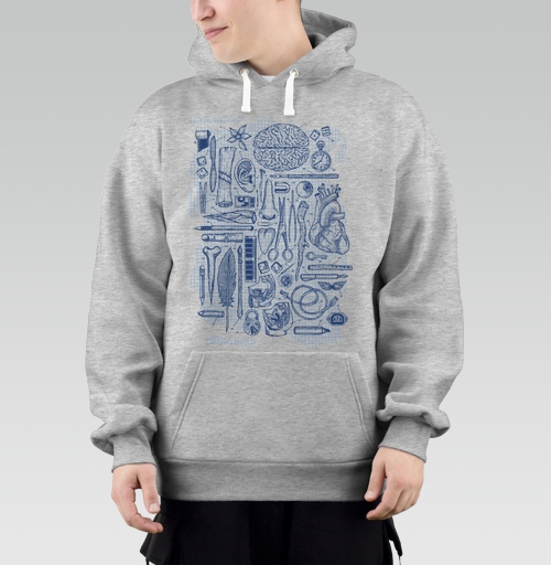 Фотография футболки Коллаж анатомии и предметов жизни в винтажном стиле пером на тетради