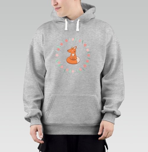 Фотография футболки Рыжая лиса в короне в круге из тюльпанов