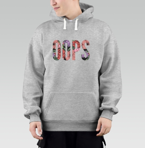 Фотография футболки Цветочная Надпись Ошибка OOPS на Сером фоне